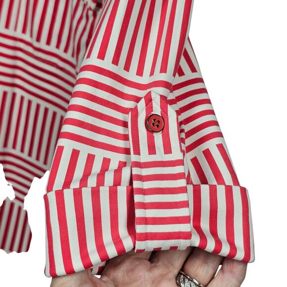 J. McLaughlin Brynn Catalina Cloth Button-Down Red White Geometric Stripe Size M - Picture 4 of 10